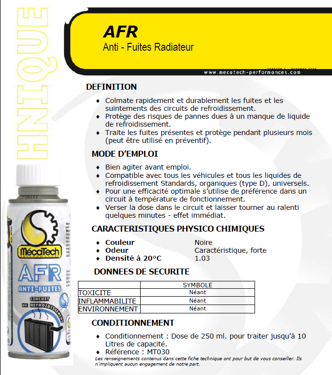 AFR - traitement anti-fuite radiateur